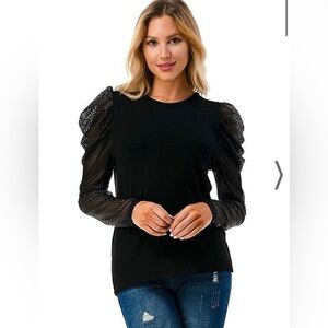 Ariella black contrast puff sleeve top